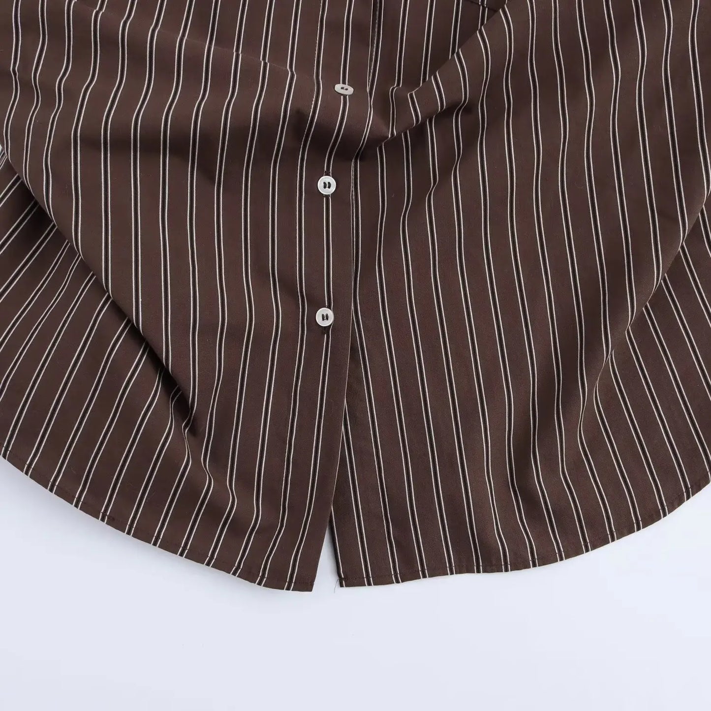 EDSA Women Brown Batwing Stripe Shirt Long Sleeves with Cuffs Patch Pockets Button-up Front for Office Lady Blouse