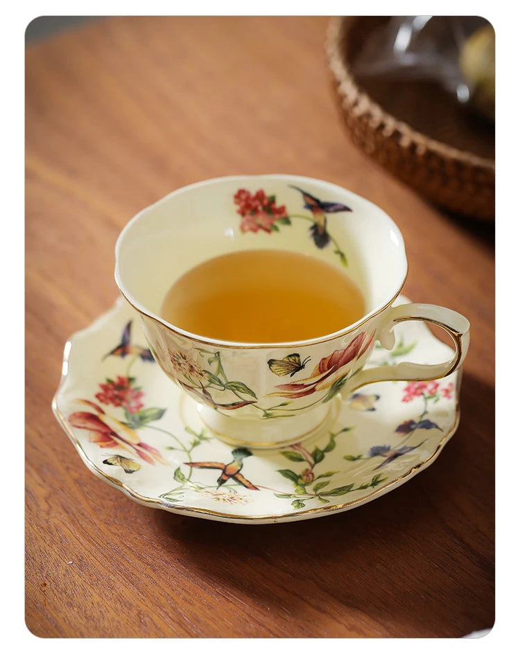 Flower and Bird Patterns Ceramic Cup&saucer Dining Table Coffee Mug Milk Cups Afternoon Tea Teacup Fruit Juice Container