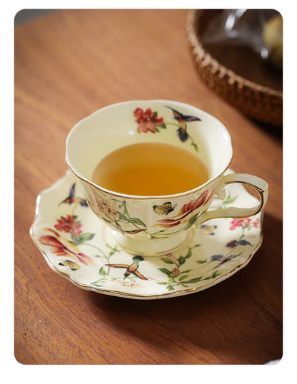 Flower and Bird Patterns Ceramic Cup&saucer Dining Table Coffee Mug Milk Cups Afternoon Tea Teacup Fruit Juice Container
