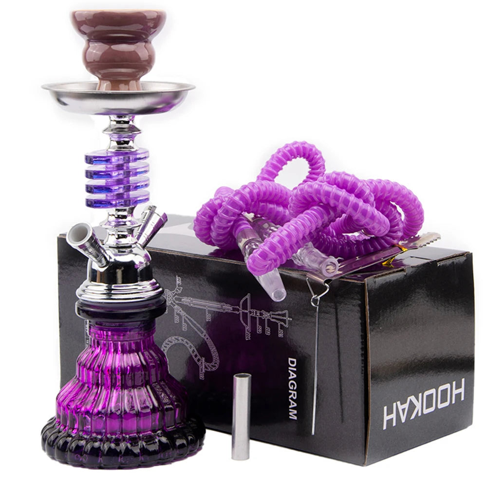 Arabian 4 layers Hookah Set Glass Shisha Double Hose Pipe Ceramic Bowl Portable Purple Accessories Birthday Gift 2 Hoses Pipe