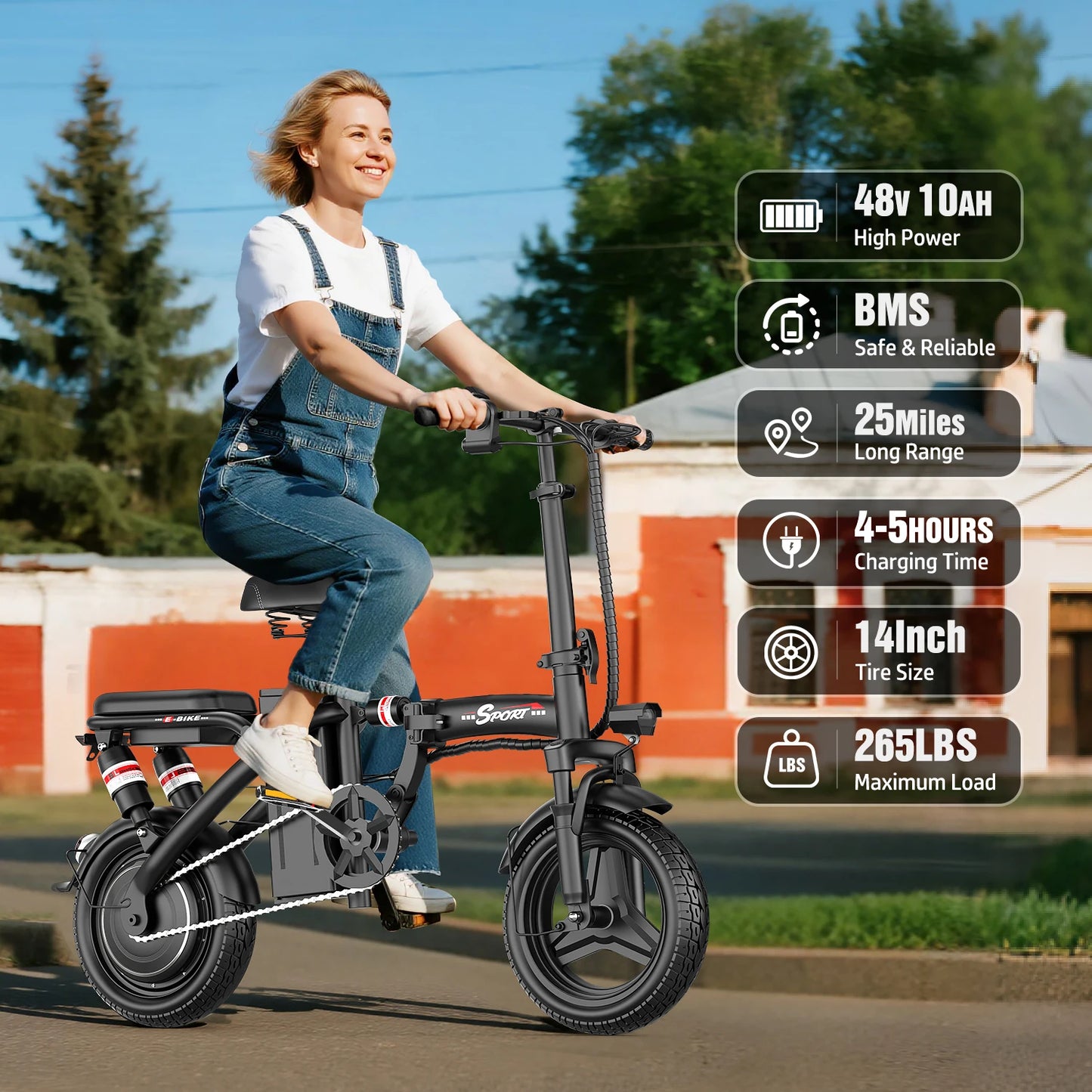 Electric Bike for Adults Teens, 1200W Peak Motor, 25MPH Folding E-Bike, 480/720Wh Battery, 40 Miles Range, Advanced 6 Shock