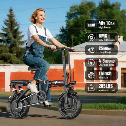 Electric Bike for Adults Teens, 1200W Peak Motor, 25MPH Folding E-Bike, 480/720Wh Battery, 40 Miles Range, Advanced 6 Shock