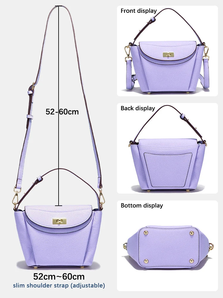 Zency Luxury Genuine Leather Tote Bag For Women Elegant High End Bag Shoulder Crossbody Handbag Top Handle Bags Noble Purple Bag