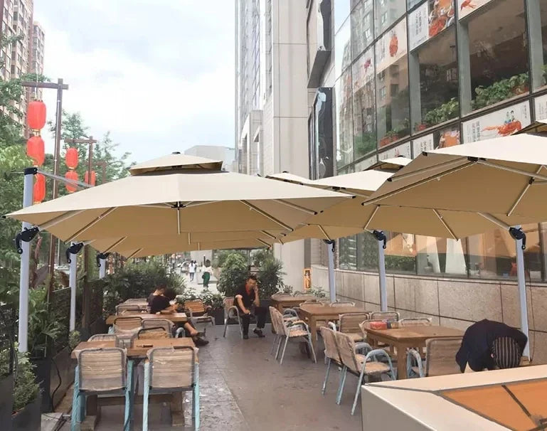 Garden Parasol Large Beach Patio Picnic Umbrella Patterned Outdoor Patio with Led Light Solar Base Wholesale Dropshipping