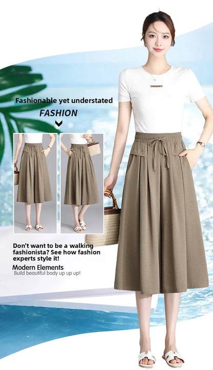 High Waist Wide Leg Seven-Foot Pants Women's Summer 2026 New Style Loose Comfortable Casual Trousers Skirt Pants