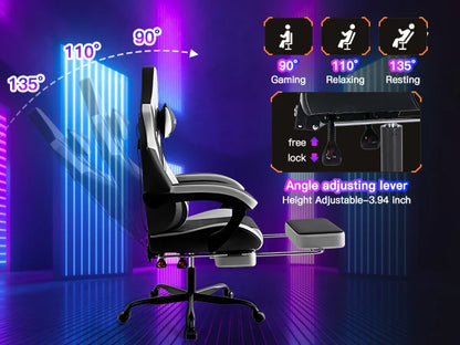 WOTSTA Gaming Chair with Footrest Gaming Chairs PVC Leather Ergonomic Gamer Chair with Adjustable Headrest Lumbar Support