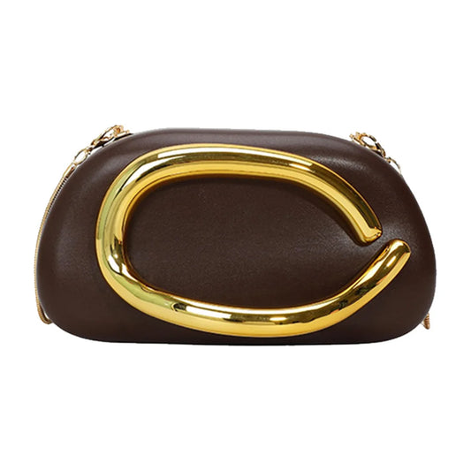 Women PU Leather Trendy Clutch Purses Solid Color Metal Decoration Evening Bag Hand-held Shoulder Clutch Bag for Wedding Party