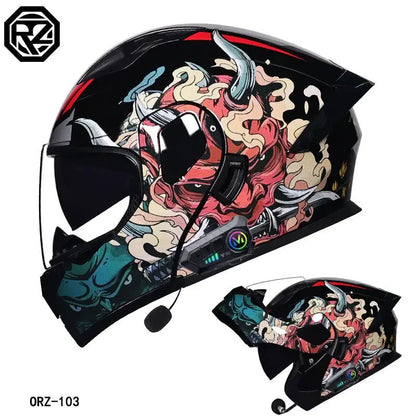 ORZ-103 Motorcycle Dual-Lens Helmet Men Women Bluetooth Full Helmet All Seasons Flip Helmet with Tail Wing DOT Certification