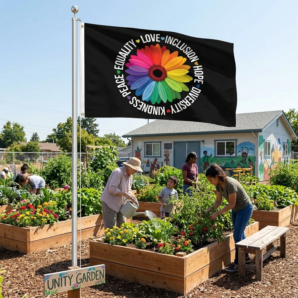 Rainbow Flower Kindness Diversity Flag Double Sided 3 Ply Polyester Banner Peace Equality Inclusive Pride Flag For Home & Yard