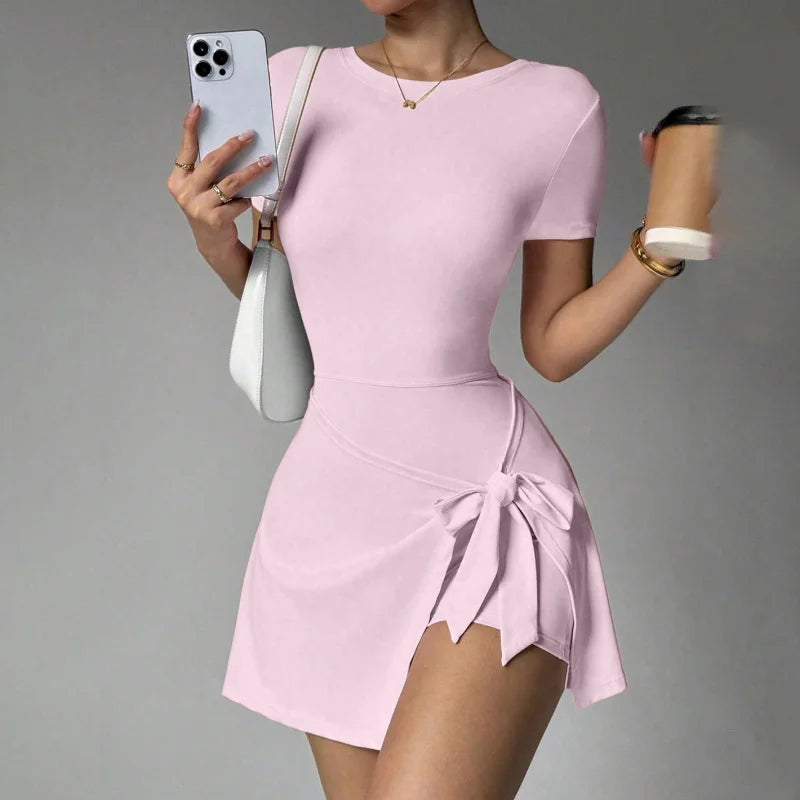FUBEIKE New Fake Two-Piece Anti-Exposure Tight-Fitting Sports Dress Slimming Strap Casual Fitness Back Yoga Tennis Dress