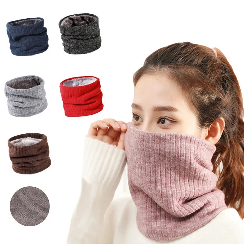 Winter Scarf for Men Fleece Ring Bandana Knitted Warm Solid Scarf Women Neck Warmer Thick Cashmere Hot Handkerchief Ski Mask