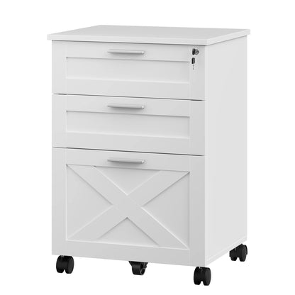 3 Drawer Rolling File Cabinet with Lock & Casters, Wooden Mobile Storage Organizer Printer Stand, Fits A4/Letter for Home Office