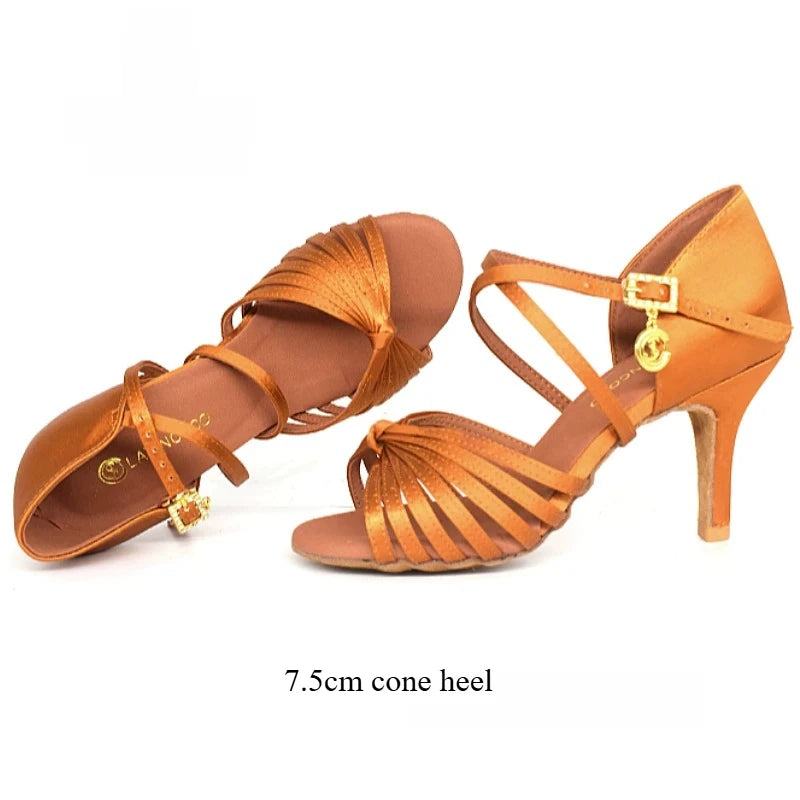 SW Latin Dance Premium Elegant Professional Women's Medium High Heel Soft Sole Ballroom Competition Dance Shoes for Practice