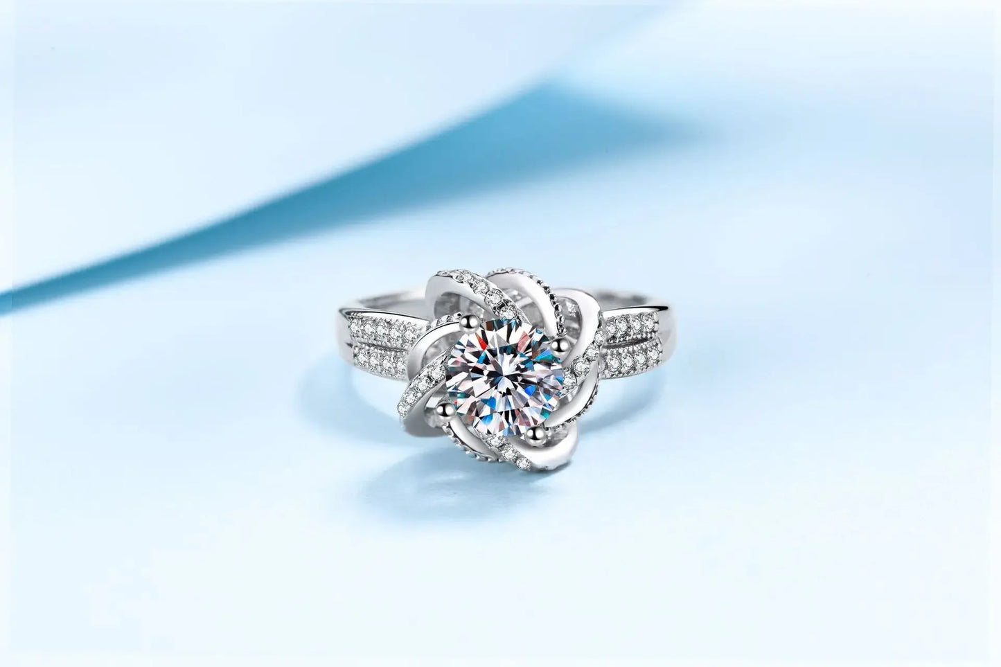 18K White Gold 1-2 Carat Moissanite Ring for Women Platinum Pt950 Spinning Rose Romantic Ring Luxury Wedding Bands Fine Jewelry
