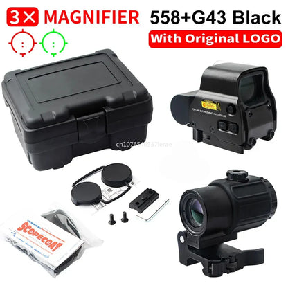 Hot Sale 558 Holographic Collimator Red Dot Sight G43/G33 3X G45 5X Magnifier Airsoft Hunting Gear W/20mm Rail Mounts & QD Lever