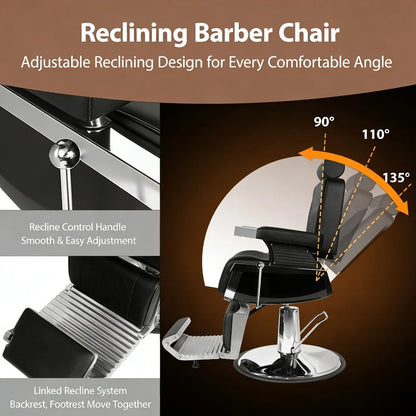 Barber Chair, Modern Hydraulic Reclining Barber Salon Chair with Vertical PU Leather, Adjustable Headrest & Footrest,Customized
