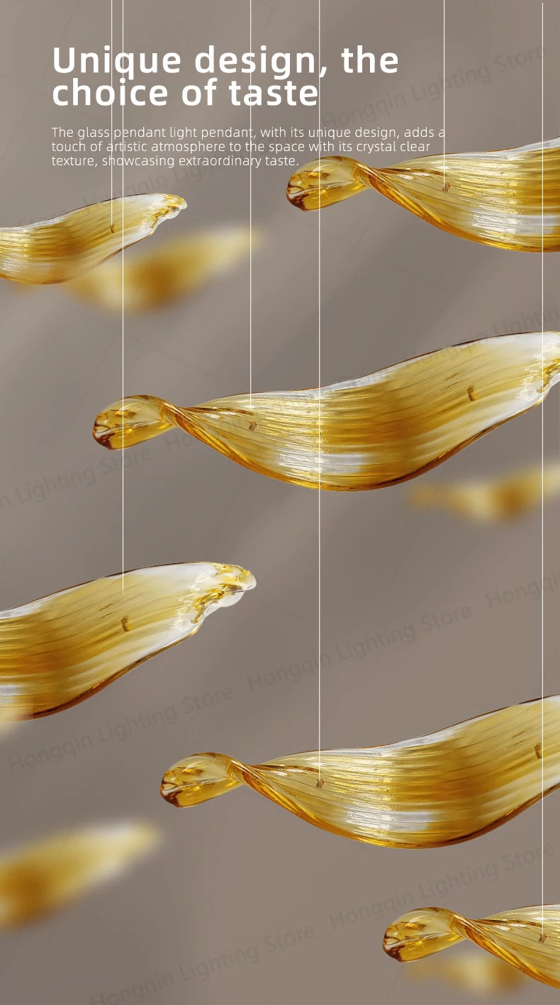 Restaurant Light Decorative Glass Leaf Pendant Chandelier Light Living Room Hotel Pendant Lighting Fixtures For Kitchen Island