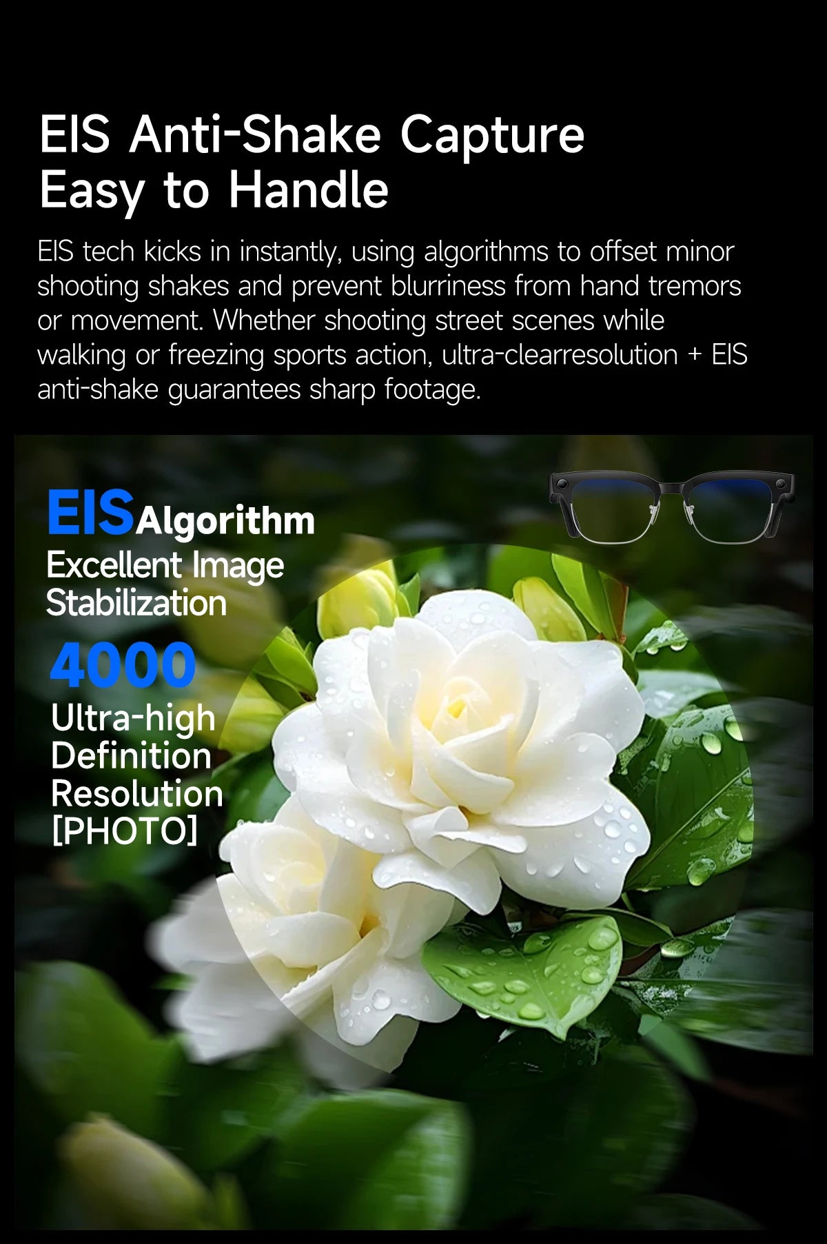 New 800W 4K UHD Camera Smart AI Glasses Recording Videos 290mAh Photo Recognition Translation Al Voice Bluetooth Smart Glasses