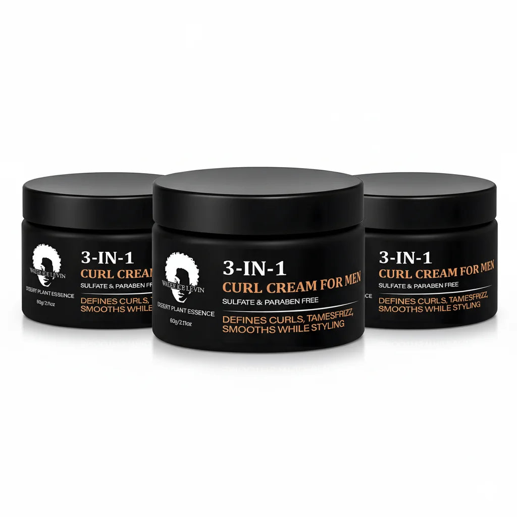 Men's 3-IN-1 Curl Cream with Coconut Oil & Collagen Defines Curls Tames Frizz Smoothes Styling Sulfate Free 60g
