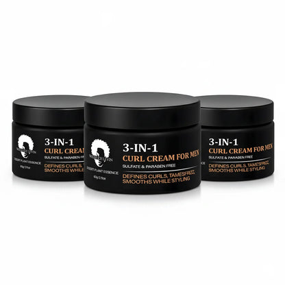Men's 3-IN-1 Curl Cream with Coconut Oil & Collagen Defines Curls Tames Frizz Smoothes Styling Sulfate Free 60g