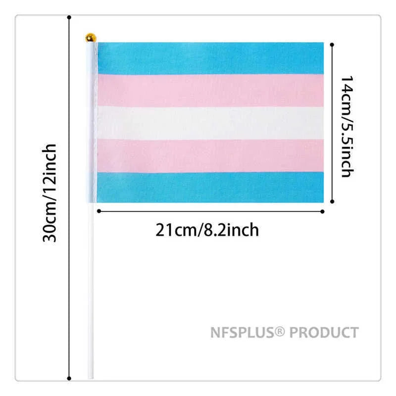 10 Pack Handheld Transgender Flag LGBT Trans Pride Banner 14x21cm With Small Stick Flagpole For Decoration Celebration Parades