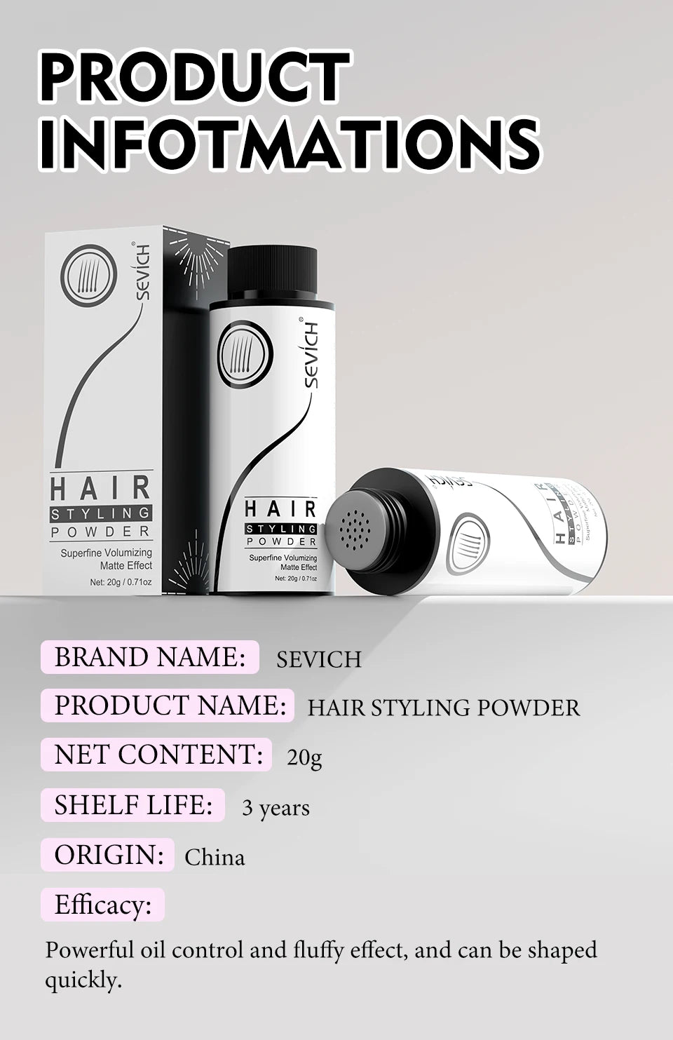 Sevich Hair Styling Powder 20g Fluffy Thin Hair Powder Spray Increases Hair Volume Captures Haircut Unisex Styling Hairspray
