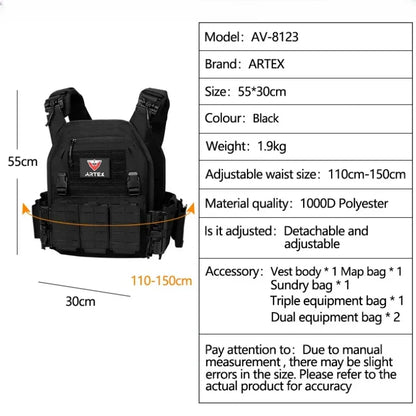 Artex New combat vest 6094 quick detachable light laser cut tactical vest black gear to carry airsoft carrier combat equipment