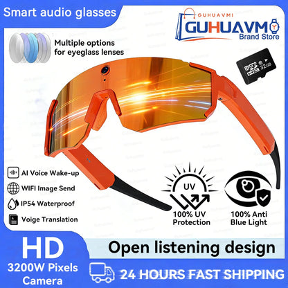 2026 AI Skiing Smart Glasses 800W HD Anti-shake Camera Action Capture Goggles Men 3D Surroud Sound AI Chat Call Sport Sunglasses