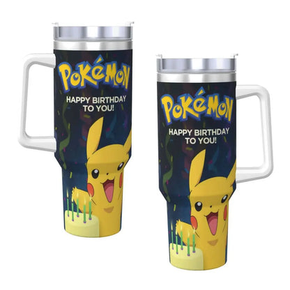 Stainless Steel Tumbler Pikachu Happy Birthday Thermal Mug Insulated Cold Drink Mugs Cup Beach Design Water Bottle