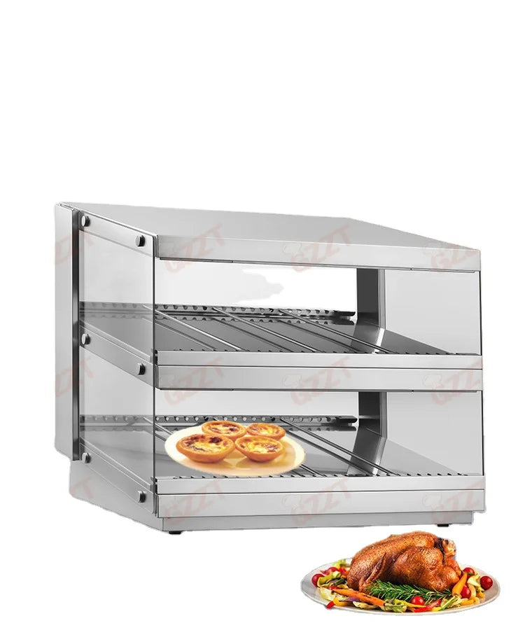 Stainless Steel Electric Commercial 2 Tier Dry Heating Fried Food Hamburger Pizza Warmer Showcase Dry Food Warmer Display