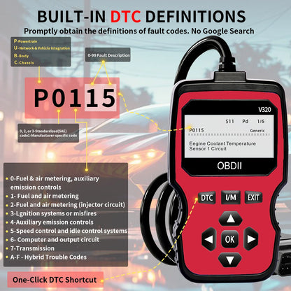 Obd2 Diagnostic Scanner Tool - Engine Fault Code Reader for All Cars since 1996, with Real-Time Data Stream, Battery Test, and Code Erasure