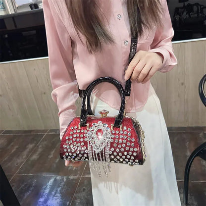 Fashion Diamonds Leather Women's Handbag Small Shoulder Cross-Body Bag New Elegant Evening Bag Portable Girls Party Dinner Bags
