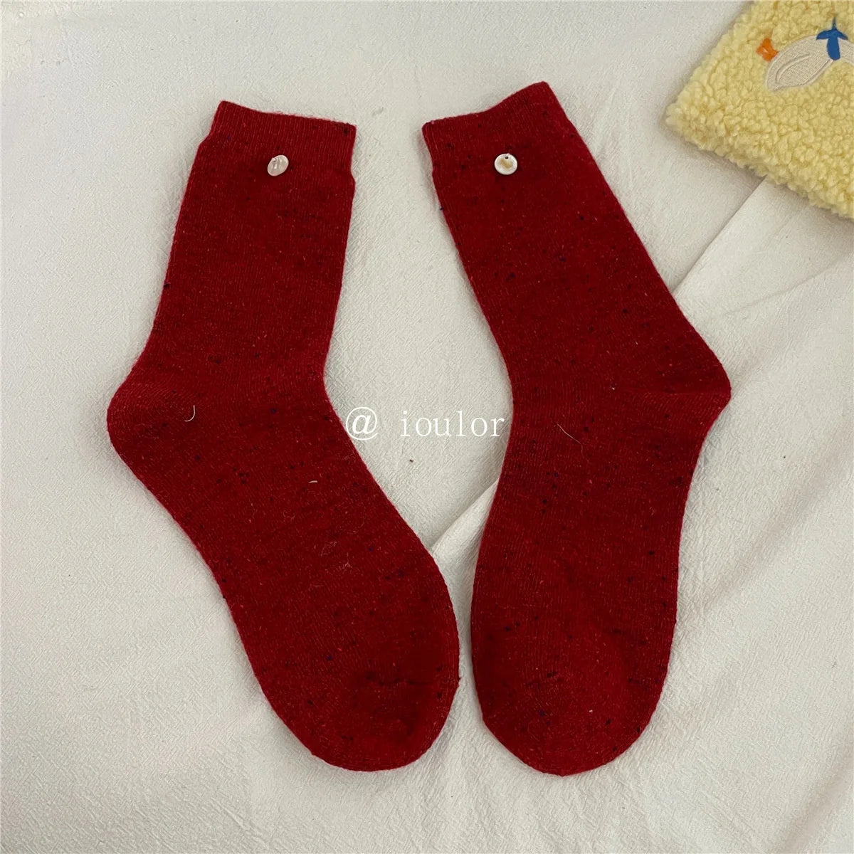 SP&CITY Colored Dotted Sheep Woolen Socks Women's Winter Warm Keeping Middle Tube Socks Casual Thick Korean Fashion Stockings