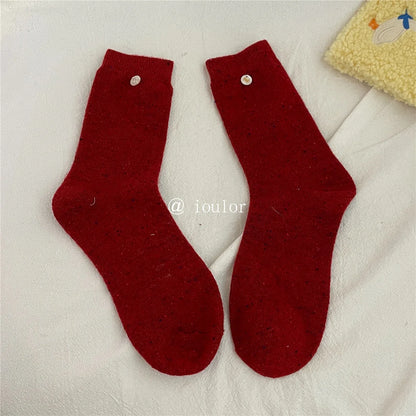 SP&CITY Colored Dotted Sheep Woolen Socks Women's Winter Warm Keeping Middle Tube Socks Casual Thick Korean Fashion Stockings