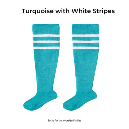 Women's Striped Plus Size Thick Thigh-High Socks Collection Big Girls Acrylic Yarn Stretch Colorful Streaks Leg Warmer Socks