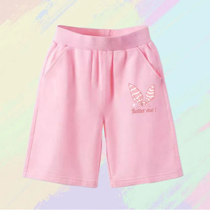 2025 Girls Summer Cat Ear Print Shorts Kids Elastic Waist Beach Short with Pocket Sports Short Pants Kids Cute Clothes 3-14y