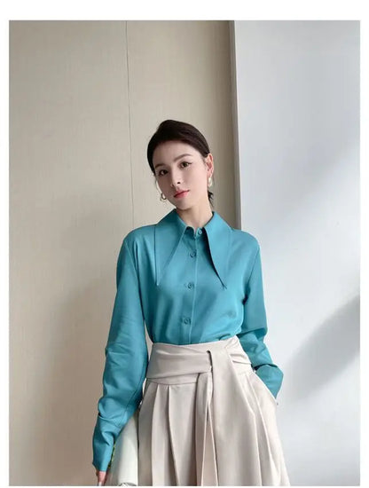 Spring Autumn New Elegant Long Sleeve Loose Shirt Tops Solid Color All-match Fashion Blouse Temperament Korean Women Clothing