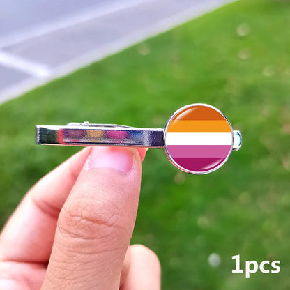 Lesbian Gay Pride Cufflinks for Fans LGBT Creative Rainbow Flag Glass Gem Charm Shirt Decoration Cuff Buttons