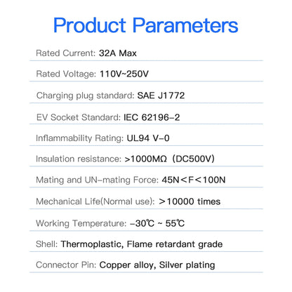 Kolanky Type2 To Type1 EV Charger Adapter Converter IEC 62196 16A 32A J1772 For Electric Vehicle Charging Connector