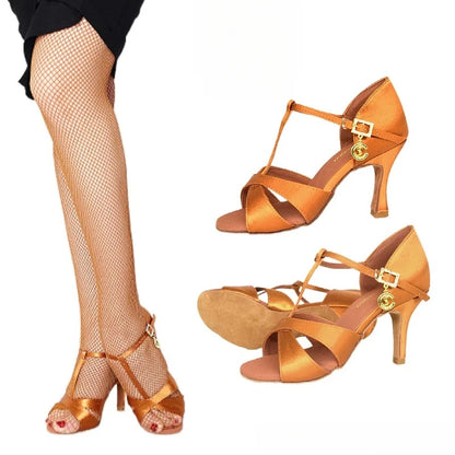 SW Latin Dance Premium Elegant Professional Women's Medium High Heel Soft Sole Ballroom Competition Dance Shoes for Practice