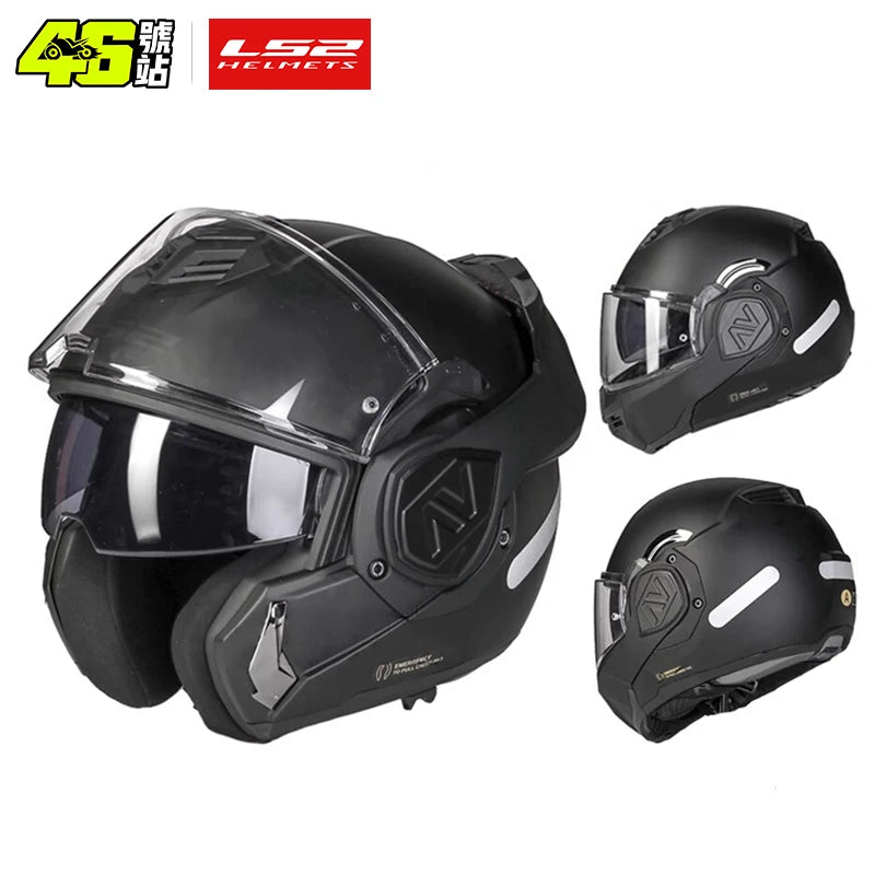 LS2 FF906 Advant Flip Up MODULAR Helmet Motorcycle Modular Double Visor Helmet built-in Lens ECE Capacete Moto helmets