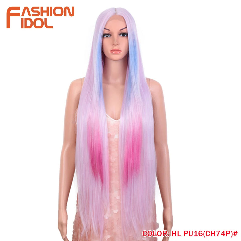 38 inch Straight Long Hair Synthetic Lace Front Wigs For Women High Temperature Hair Ombre 613 Red Cosplay Wigs Synthetic Hair
