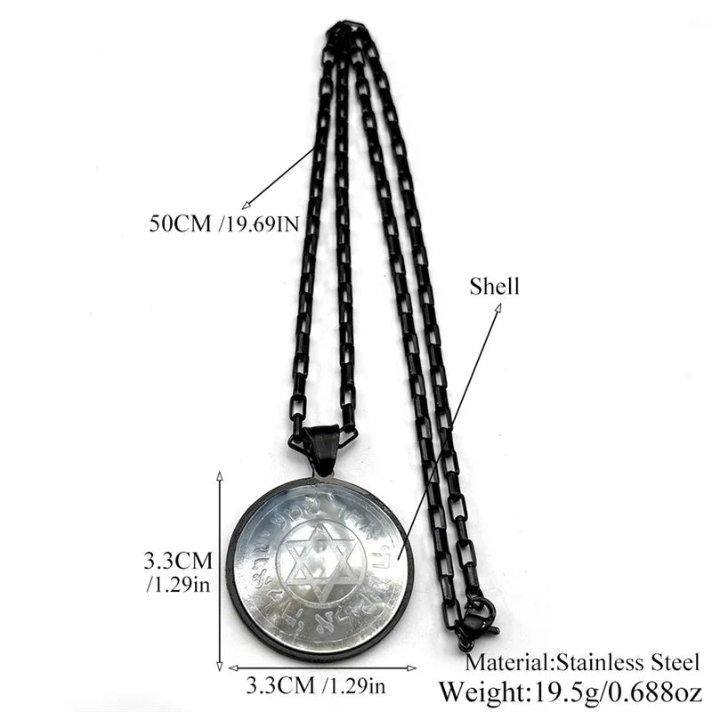 Hebrew Star of David Natural Shell Pendant Necklace for Women Men Stainless Steel Gold Silver Color Jewish Bless Chain Jewelry