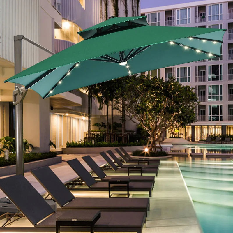 Led Big Size Umbrella Parasol Metal 3M Dia Solar Panel Patio Restaurant Umbrella Outdoor Garden Nature Wholesale Beach Umbrellas