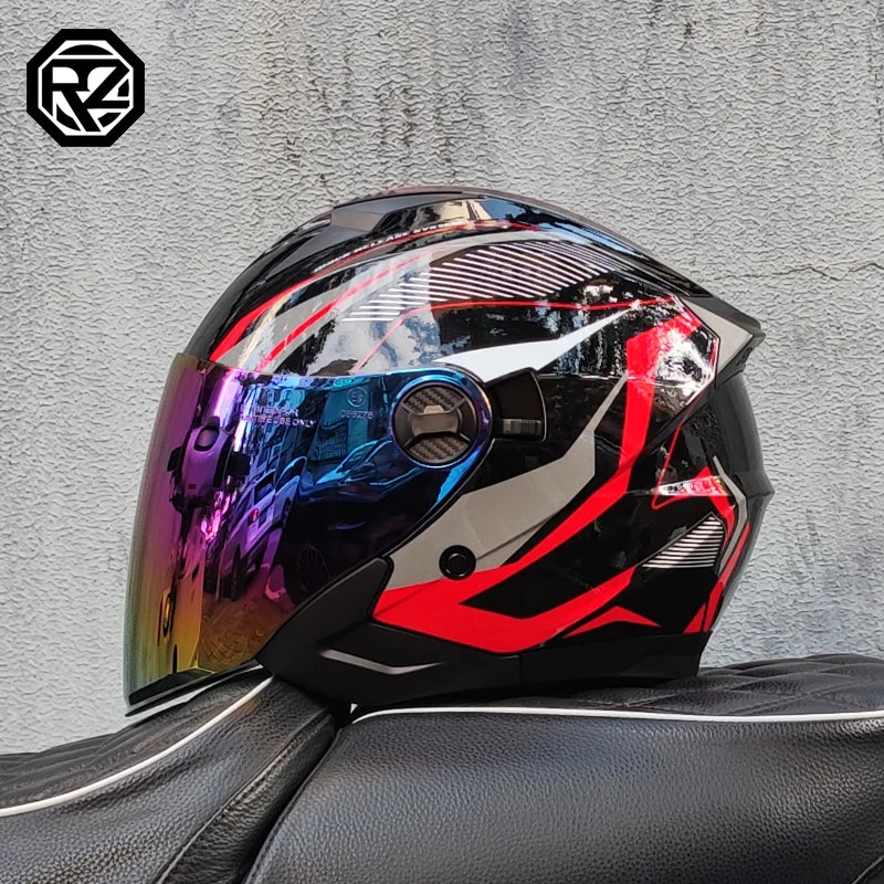 ORZ Motorcycle Helmet Half Face Double Lens Moto Four Seasons Men Women Street Fashion Helmet Capacete De Moto Safety