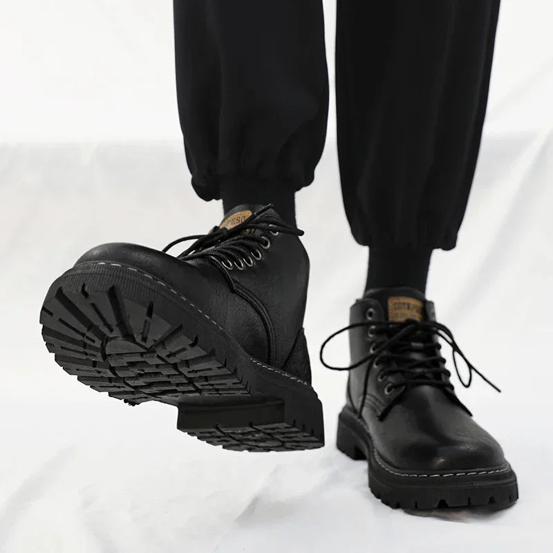 2024 New Men's Shoes High-top Leather Boots Men's Casual Fashion  Boots Retro All-match Work Shoes Fashion Desert Boots