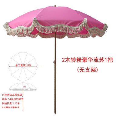Pink beach parasol, white outdoor props, sun umbrella, garden big beach umbrella promotional advertising umbrella