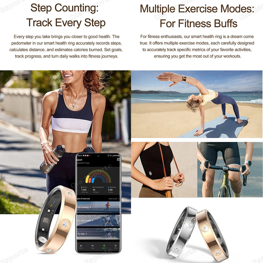 2026 Smart Ring Women Men Super narrow 6.3mm Heart Rate Health Stress measurement Monitor IP68 Waterproof Fashion Sports Rings