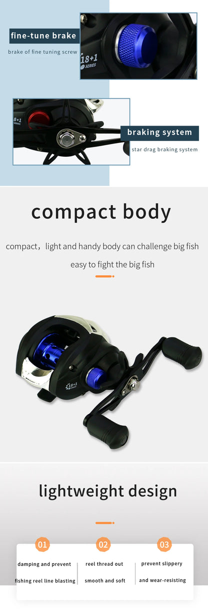 Bait Casting Reel Magnetic Brake System Reel 10KG Max Drag 7.2:1 High Speed Fishing Reel Fishing Accessories Metal Fishing Wheel