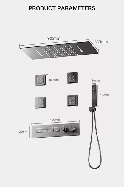 Luxury gun gray brass shower system with ceiling design Hidden LED digital display Dual control of Hot & Cold  bathroom Faucet